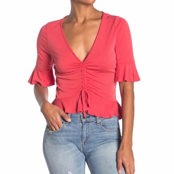 NWOT Dee Elly 3/4 Sleeve Solid Knit Ruched Top - Picture 1 of 4